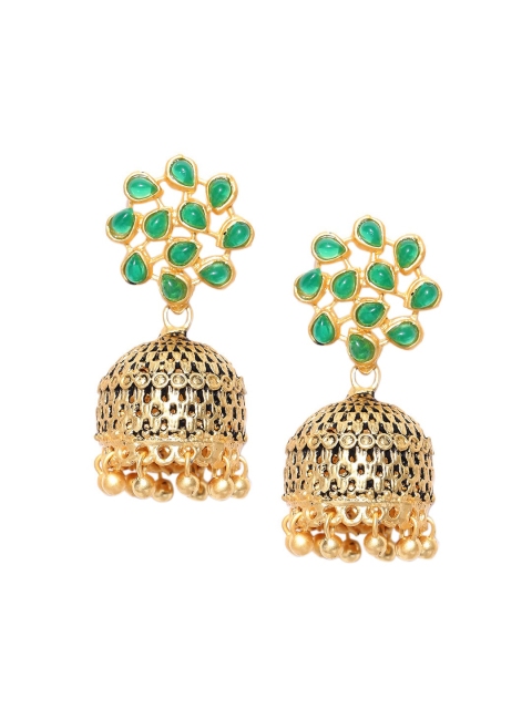 

PANASH Women Gold & Green Contemporary Jhumkas Earrings