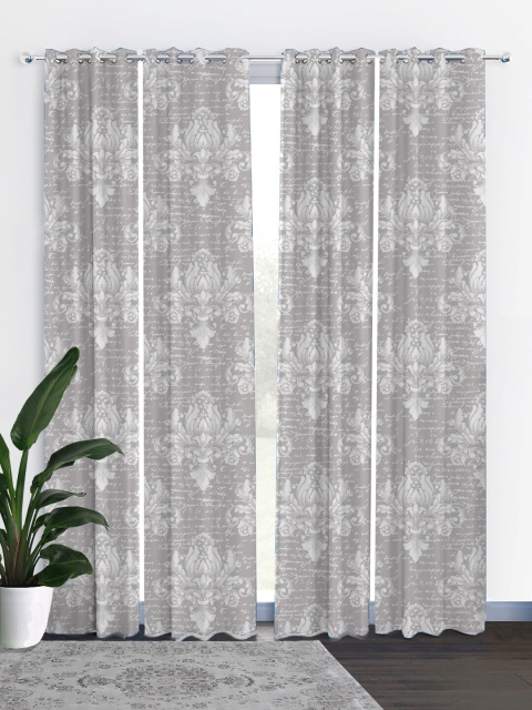 

HOUZZCODE Grey & White Set of 4 Curtains