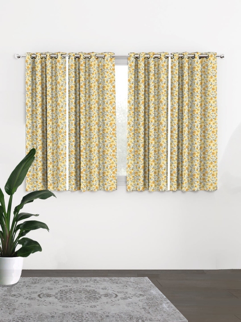 

HOUZZCODE Cream-Coloured & Yellow Set of 4 Curtains
