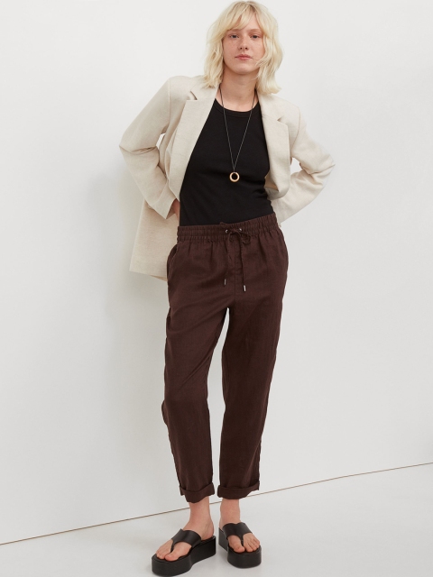 

H&M Women Brown Linen Joggers