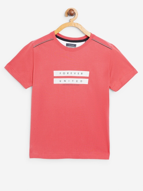 

Octave Boys Coral Red & White Typography Printed Cotton T-shirt