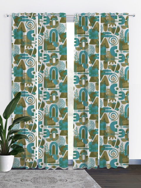 

HOUZZCODE Blue & Green Set of 4 Curtains