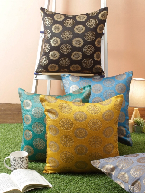 

RANGDESI Set of 5 Ethnic Motifs Square Cushion Covers, Multi