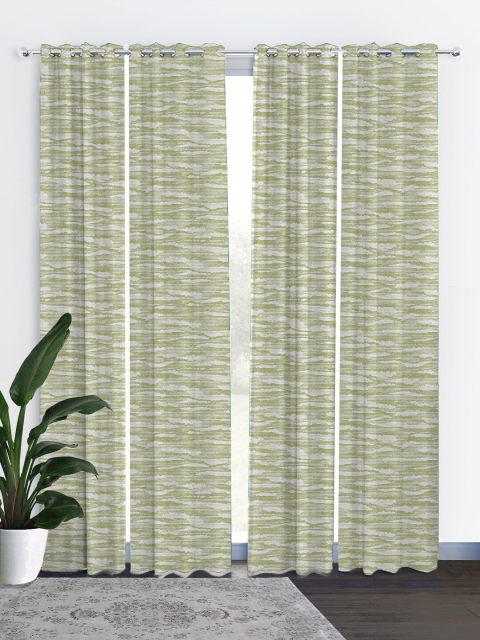

HOUZZCODE Green & White Set of 4 Curtains