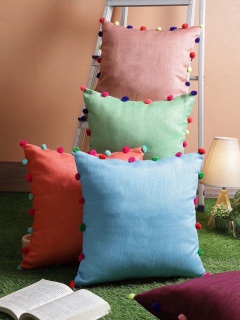 

RANGDESI Set of 5 Solid Square Cushion Covers, Multi