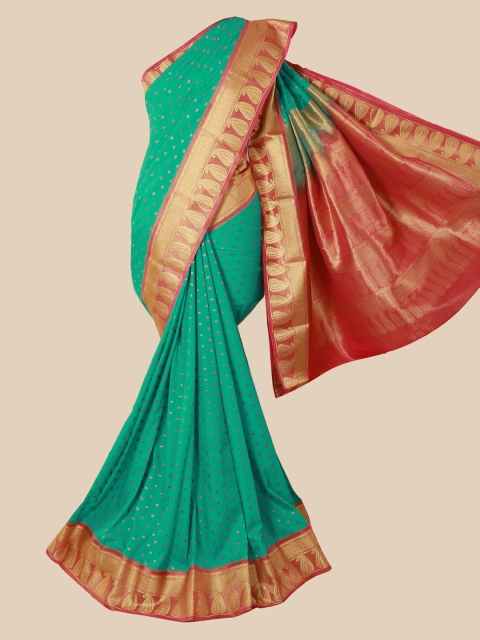 

Pothys Green & Gold-Toned Woven Design Zari Silk Blend Saree