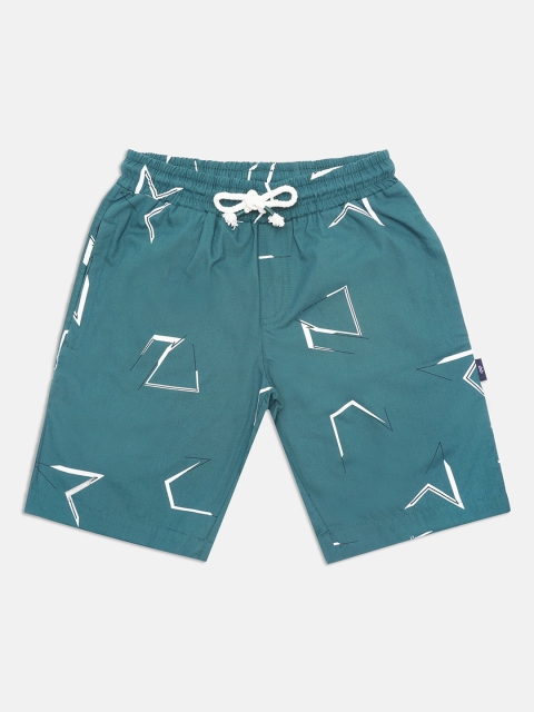 

Lil Tomatoes Boys Green & White Printed Mid-Rise Regular Shorts