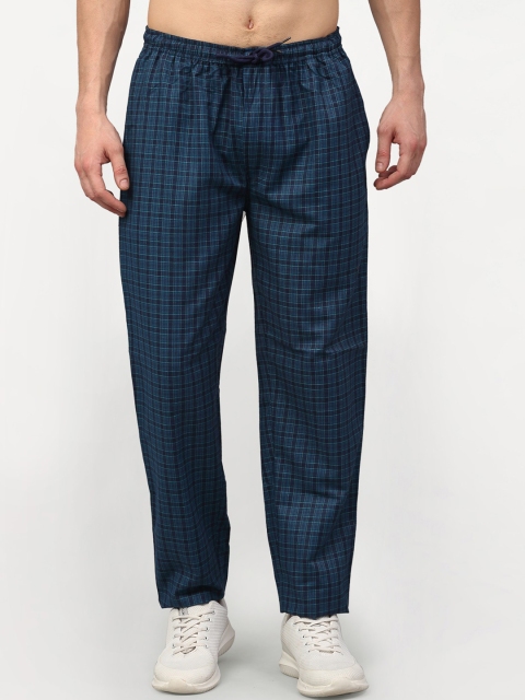 

JAINISH Men Blue Checked Pure Cotton Track Pants