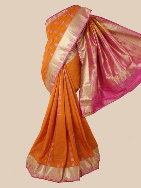 

Pothys Orange Paisley Zari Silk Blend Saree