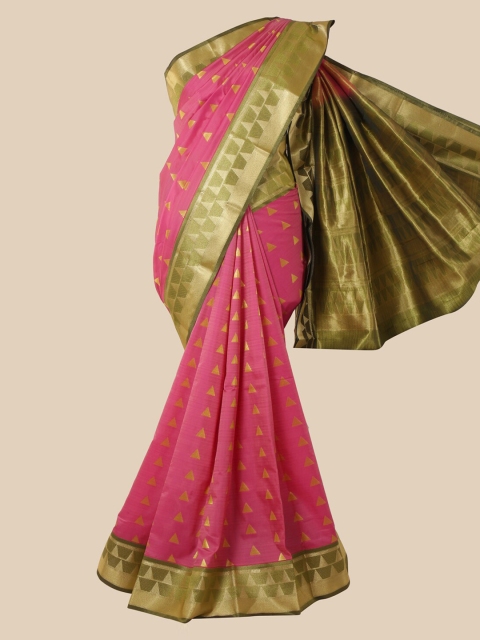 

Pothys Pink & Green Silk Blend Saree
