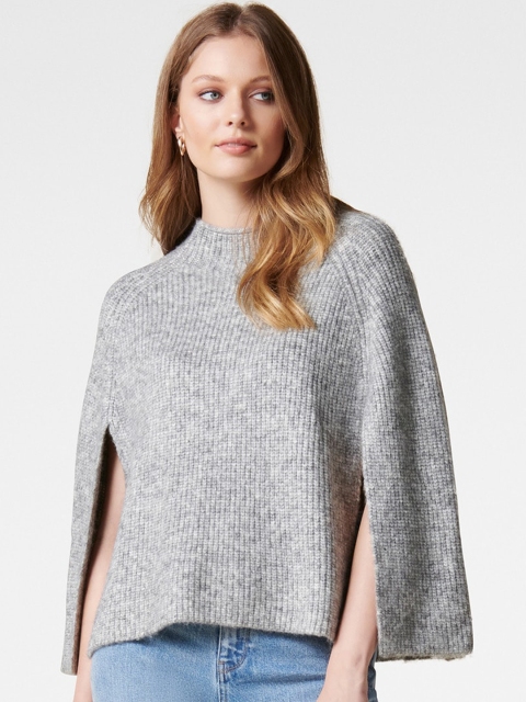 

Forever New Women Grey Solid Poncho Sweater