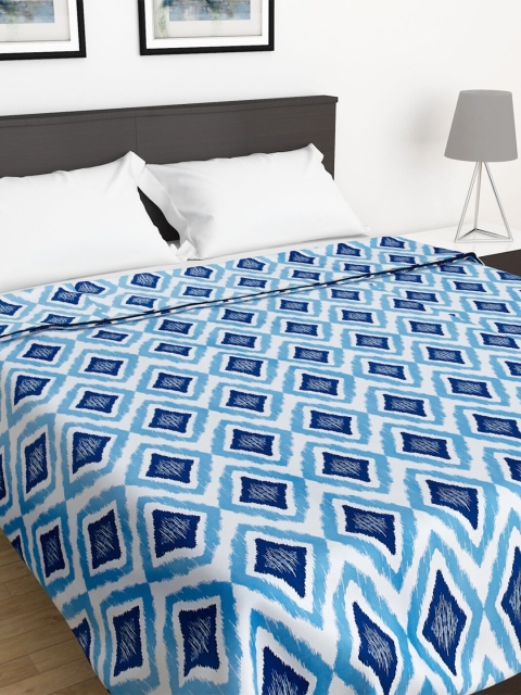 

Home Centre Blue & White Geometric AC Room 110 GSM Single Bed Dohar