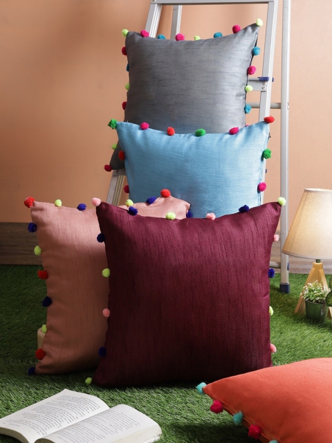 

RANGDESI Set of 5 Solid Square Cushion Covers, Multi