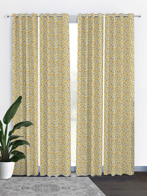 

HOUZZCODE White & Grey Set of 4 Curtains