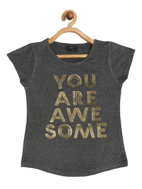 

Tiny Girl Grey Melange Printed Regular Top