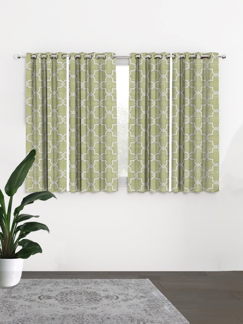 

HOUZZCODE Lime Green & White Set of 4 Curtains