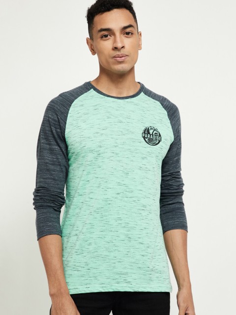 

max Men Blue Drop-Shoulder Sleeves Applique T-shirt