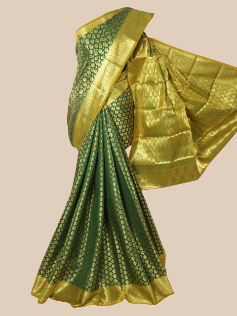 

Pothys Green & Gold-Toned Woven Design Zari Silk Blend Heavy Work Saree
