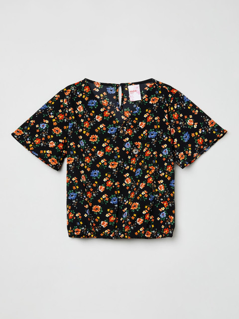 

max Girls Black Floral Georgette Regular Top