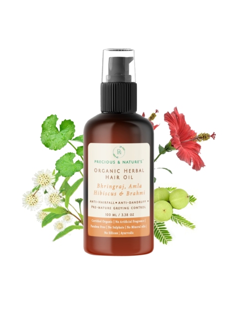 

Precious and Natures Certified Organic Herbal Hair Oil with Brahmi & Bhringaraj, Brown