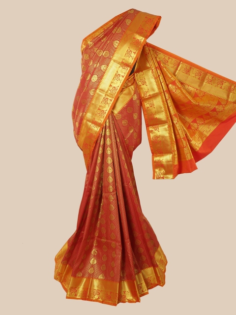 

Pothys Red & Gold-Toned Woven Design Zari Silk Blend Heavy Work Saree