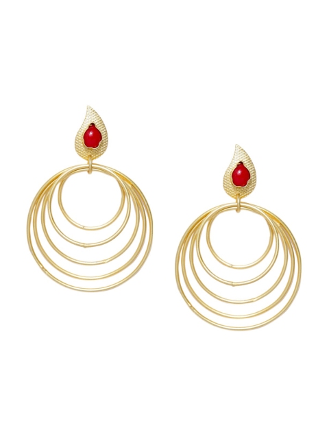 

PANASH Women Gold & Red Contemporary Drop Earrings