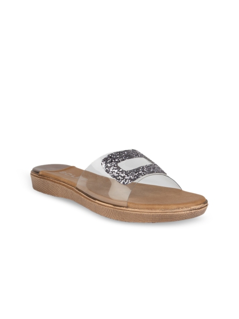 

SOLES Women Metallic Embellished Open Toe Flats