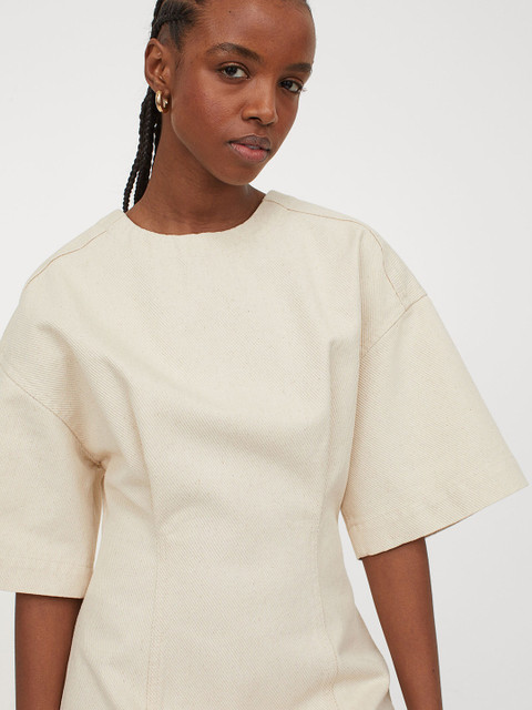

H&M Beige Self Design Cotton Denim Dress