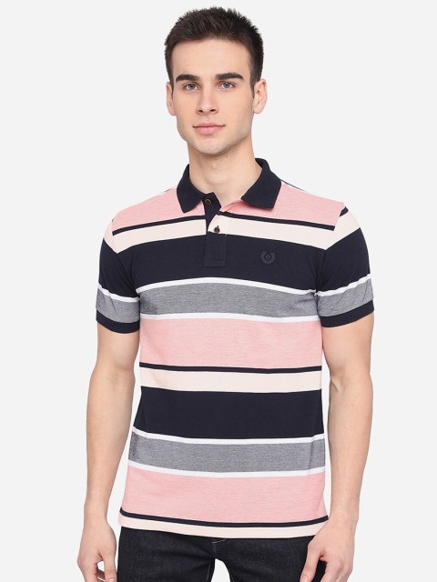 

Greenfibre Men Peach & Black Striped Polo Collar Slim Fit T-shirt