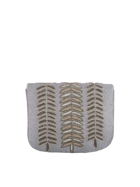 

REZZY Grey & Cream-Coloured Embellished Envelope Clutch