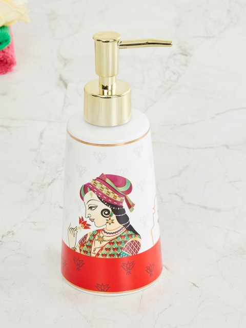 

Home Centre White & Red Raja Rani Ceramic Soap Dispenser