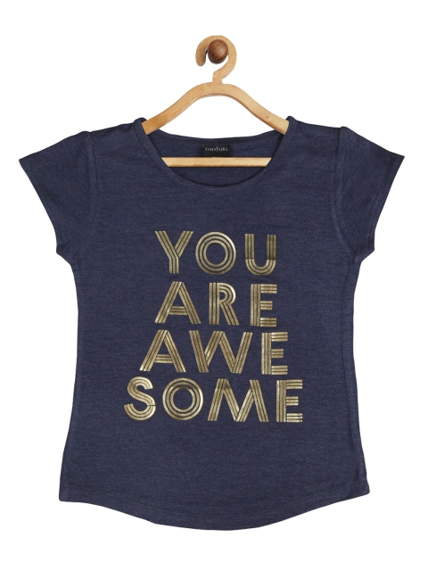 

Tiny Girl Navy Blue Printed Regular Top