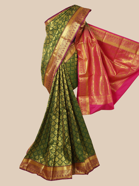 

Pothys Green & Pink Woven Design Zari Silk Blend Saree