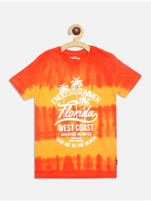 

Lil Tomatoes Boys Orange Tie and Dye NA Printed Applique T-shirt NA