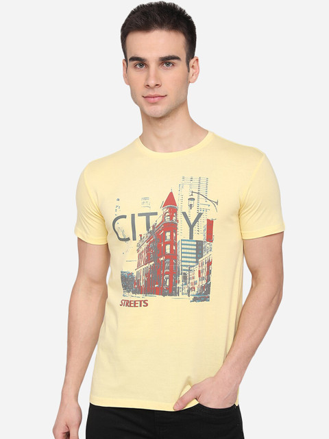 

Greenfibre Men Yellow Printed Cotton Slim Fit T-shirt