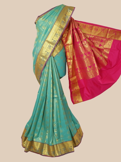 

Pothys Blue & Pink Ethnic Motifs Zari Silk Blend Saree