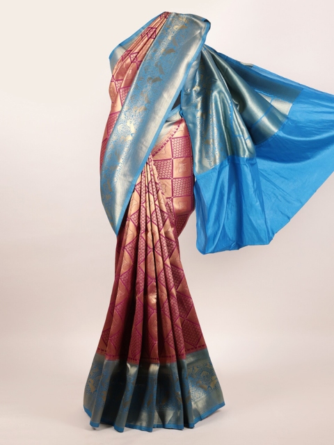 

Pothys Magenta & Blue Woven Design Zari Pure Silk Banarasi Saree