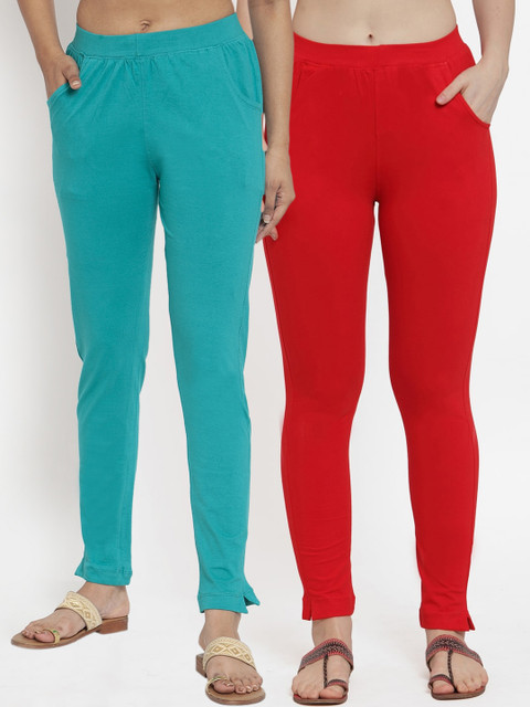 

TAG 7 Women Pack Of 2 Solid Ankle-Length Straight-Fit Leggings, Turquoise blue