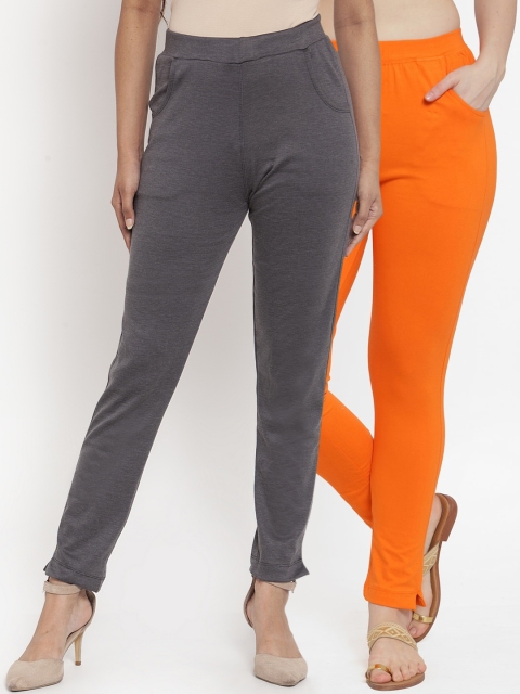 

TAG 7 Women Pack Of 2 Solid Straight-Fit Ankle-Length Leggings, Grey
