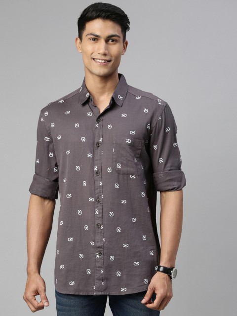 

William White Men Grey Slim Fit Printed Casual Shirt