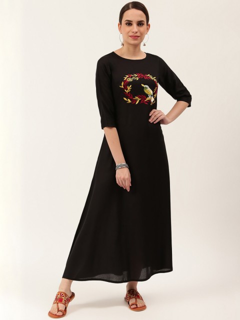 

Rustorange Women Black Embroidered Maxi Dress