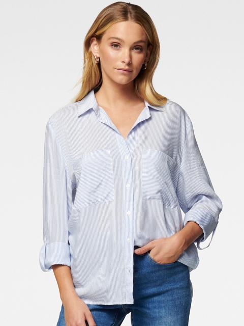 

Forever New Women Blue Regular Fit Striped Casual Shirt