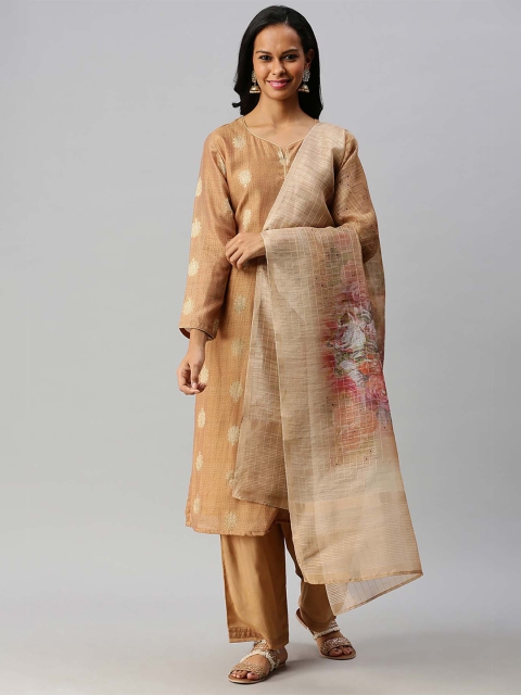 

Soch Beige Cotton Blend Unstitched Dress Material