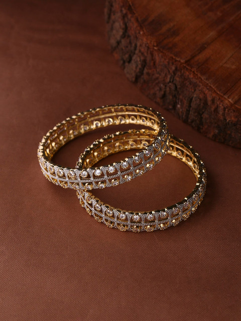

Shoshaa Set Of 2 Gold-Plated White Stone-Studded Handcrafted Bangles