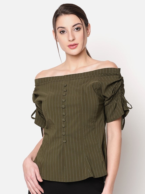 

V2 Value & Variety Green Striped Off-Shoulder Bardot Top