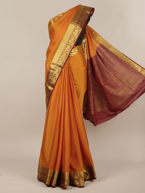 

Pothys Orange Woven Design Poly Chiffon Saree