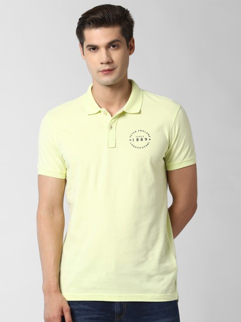 

Peter England Casuals Men Green Solid Polo Collar T-shirt