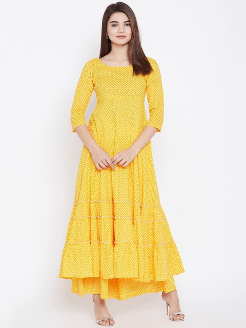 

PANIT Women Yellow & Beige Printed Pure Cotton Kurta with Palazzos