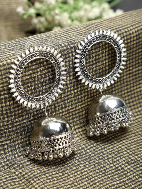 

NEUDIS Silver-Toned Dome Shaped Jhumkas