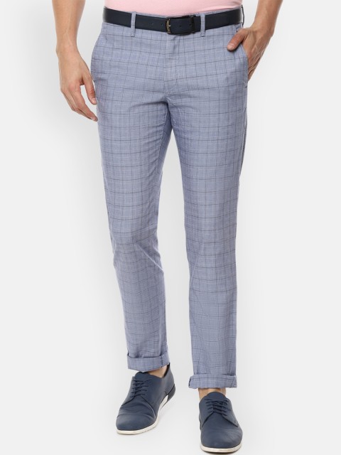 Van Heusen Sport Men Blue & White Tapered Fit Checked Chinos
